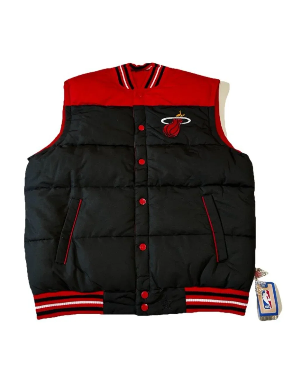 Miami Heat Mens Large Reversible Puffer Vest Black Red JH Design NBA Snap Button